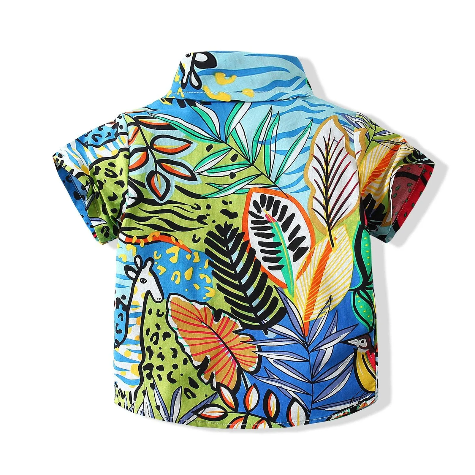 9months-5years Toddler Boy T-Shirts Boy Cartoon Print Short-Sleeved Shirt Beach Summer Vacation Lapel Shirt