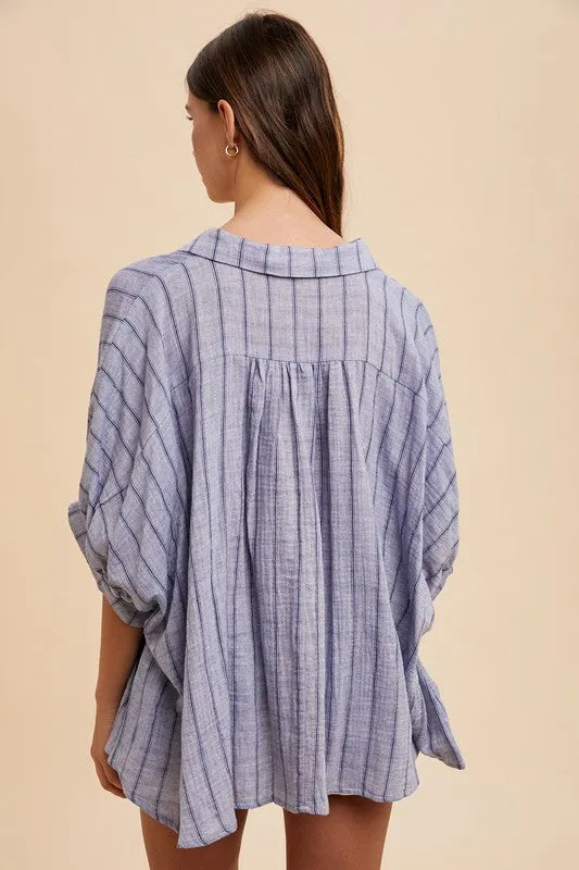 Annie Wear Striped Button Up Half Sleeve Shirt