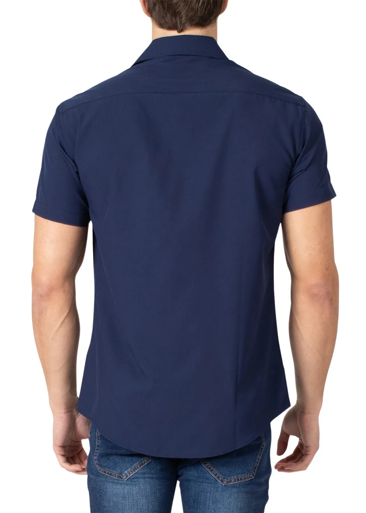 Bespoke Collection Stretch Fabric Button Up Short Sleeve Shirt - Navy