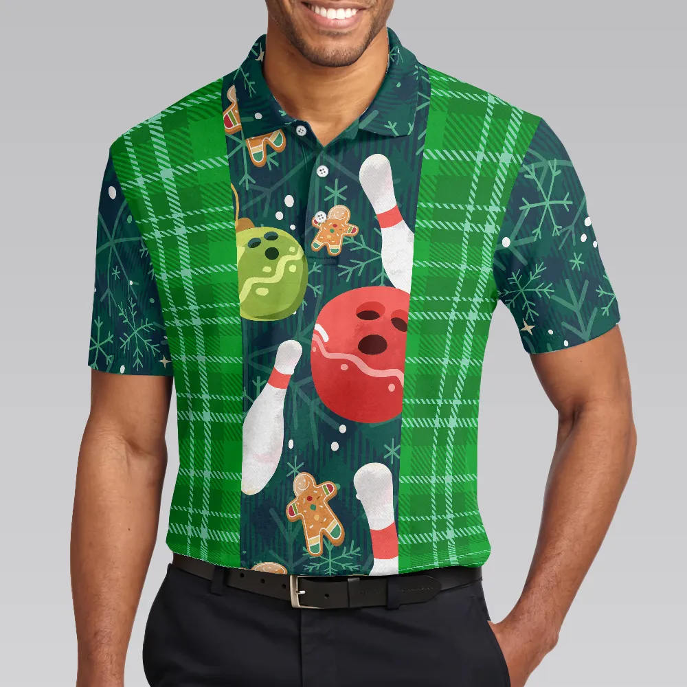 Bowling Men Polo Shirt - Christmas Bowling Decoration Light with Flannel Plaid Pattern Men Polo Shirts - Perfect Gift For Friend, Family, Bowling Lovers