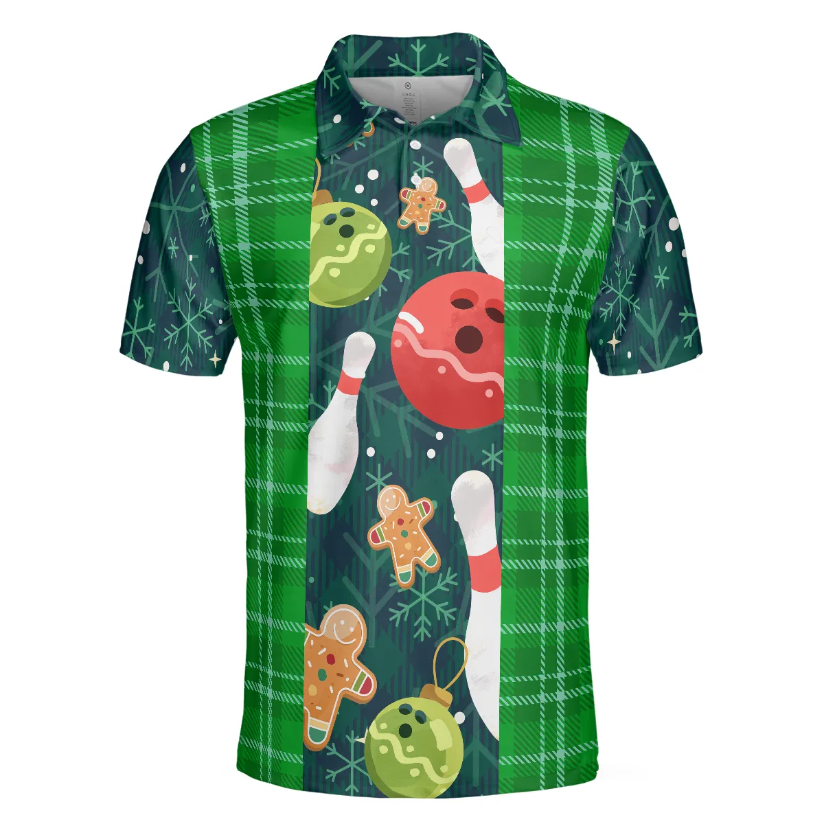 Bowling Men Polo Shirt - Christmas Bowling Decoration Light with Flannel Plaid Pattern Men Polo Shirts - Perfect Gift For Friend, Family, Bowling Lovers