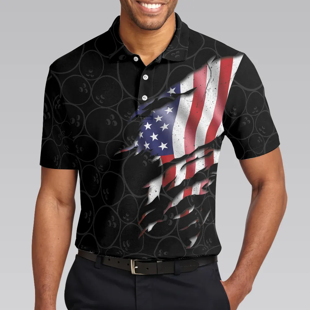 Bowling Men Polo Shirt - I Beat People With Three Fingers Bowling Polo Shirt, Black Bowling Sayings American Flag Bowling Polo Shirt - Gift For Friend, Family, Bowling Lover