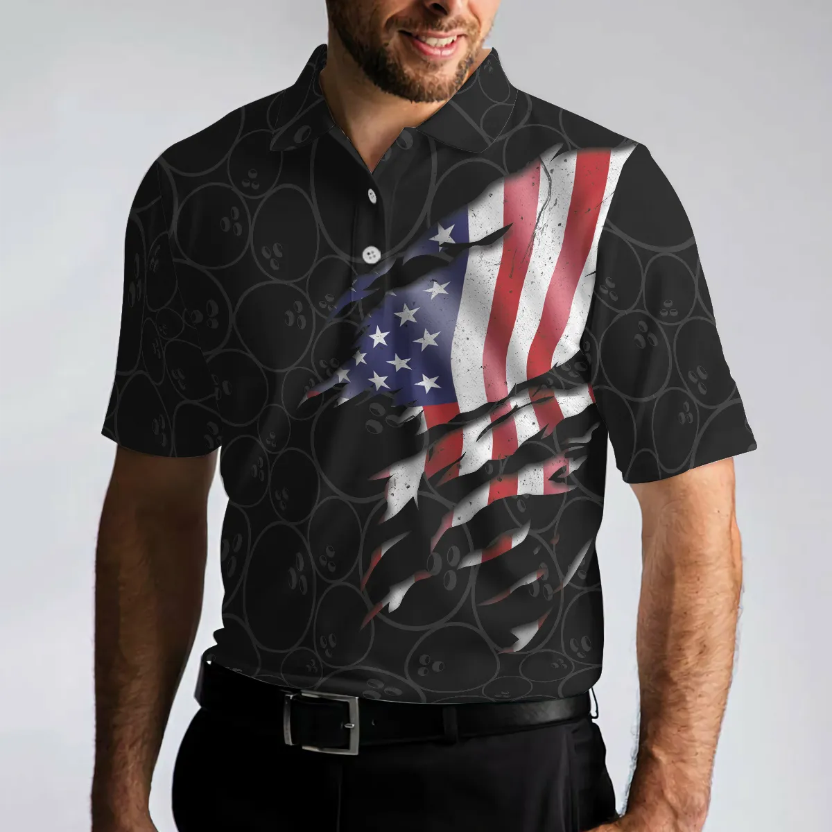 Bowling Men Polo Shirt - I Beat People With Three Fingers Bowling Polo Shirt, Black Bowling Sayings American Flag Bowling Polo Shirt - Gift For Friend, Family, Bowling Lover