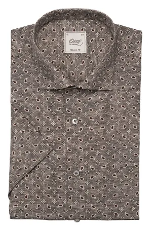 Brown printed short sleeve regular fit shirt