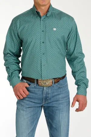 CINCH MEN'S GEOMETRIC PRINT BUTTON-DOWN WESTERN SHIRT - GREEN
