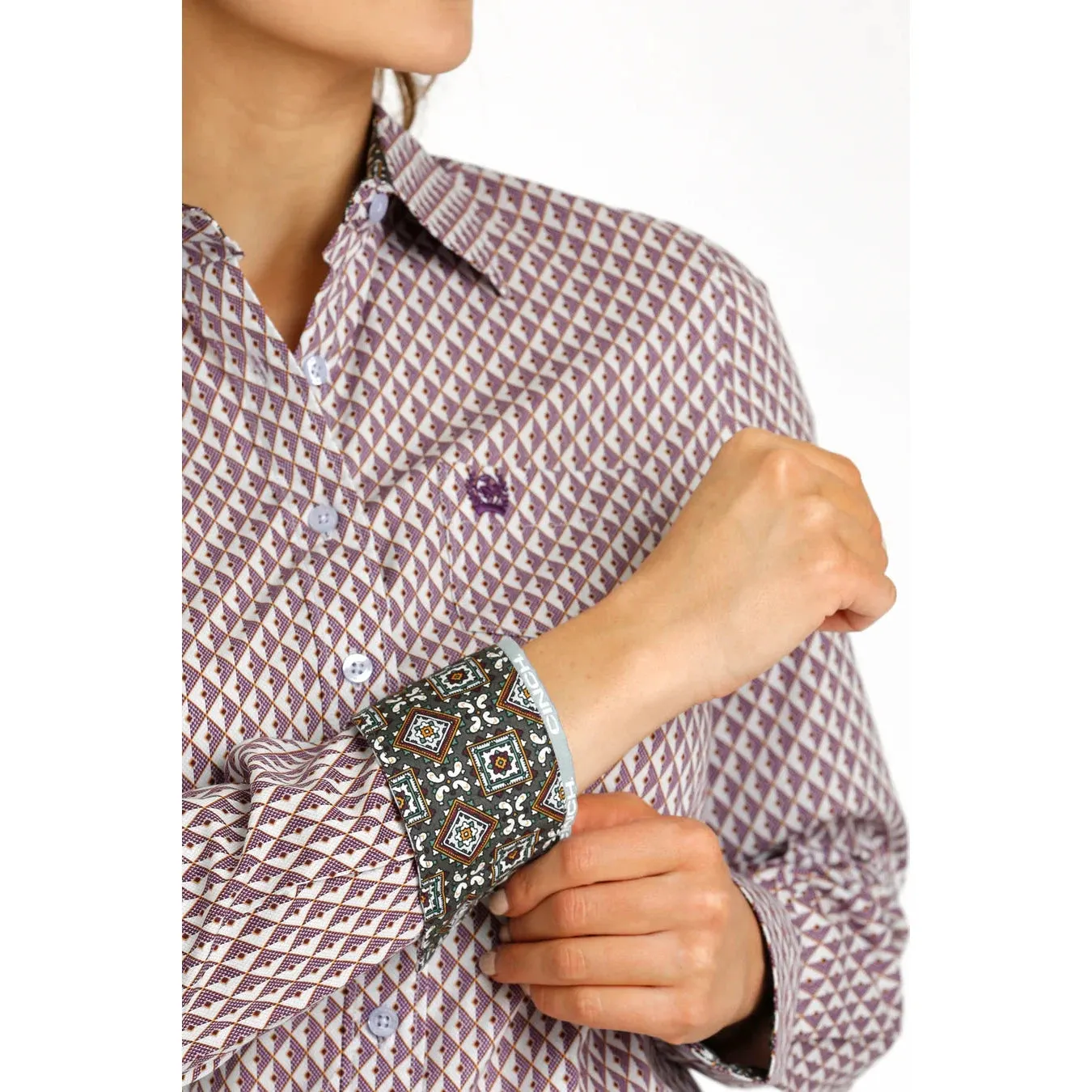 Cinch Women's Long Sleeve - Purple Diamond Print