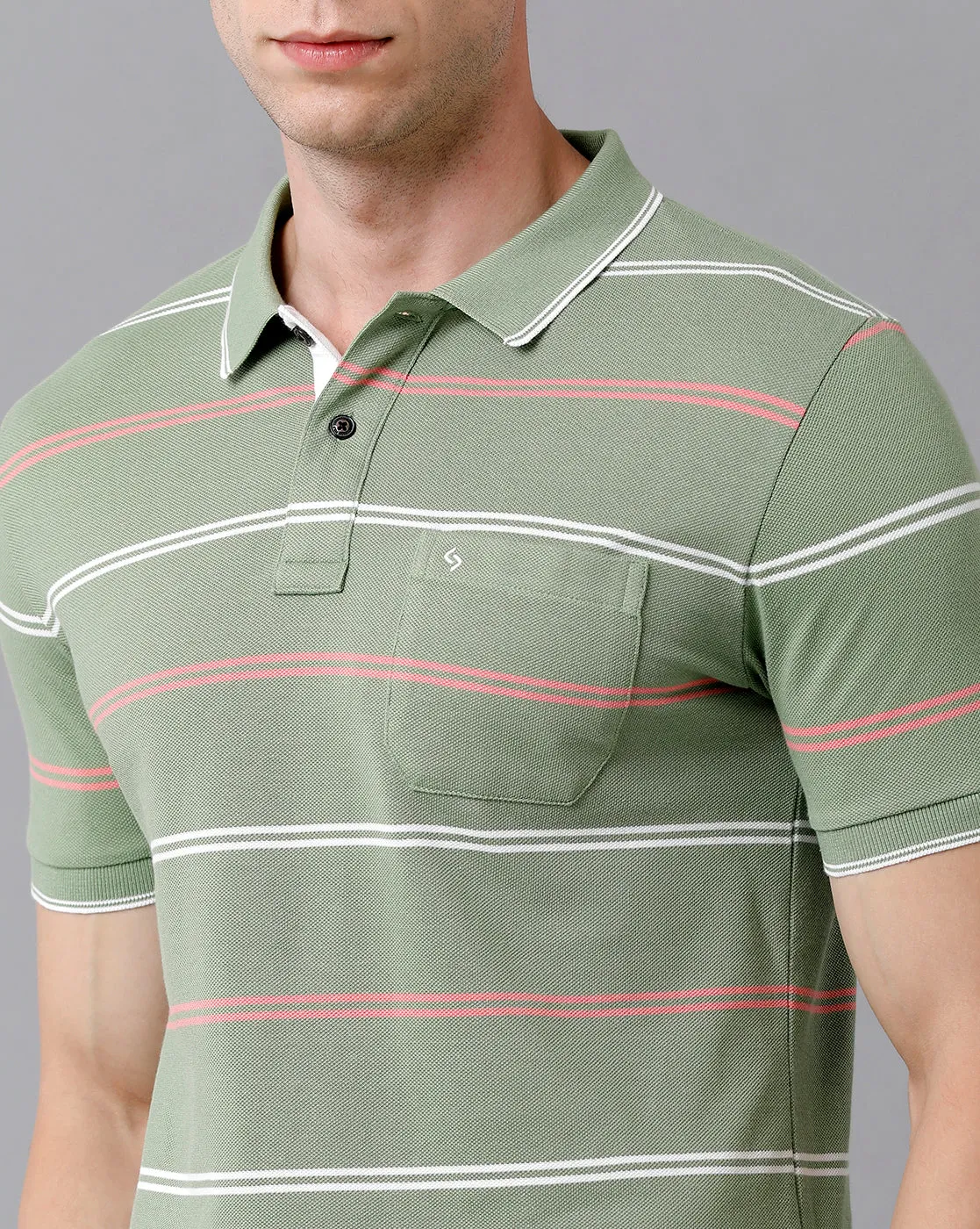 Classic Polo Men's Cotton Blend Striped Half Sleeve Slim Fit Polo Neck Green Color T-Shirt | Adore - 179 A