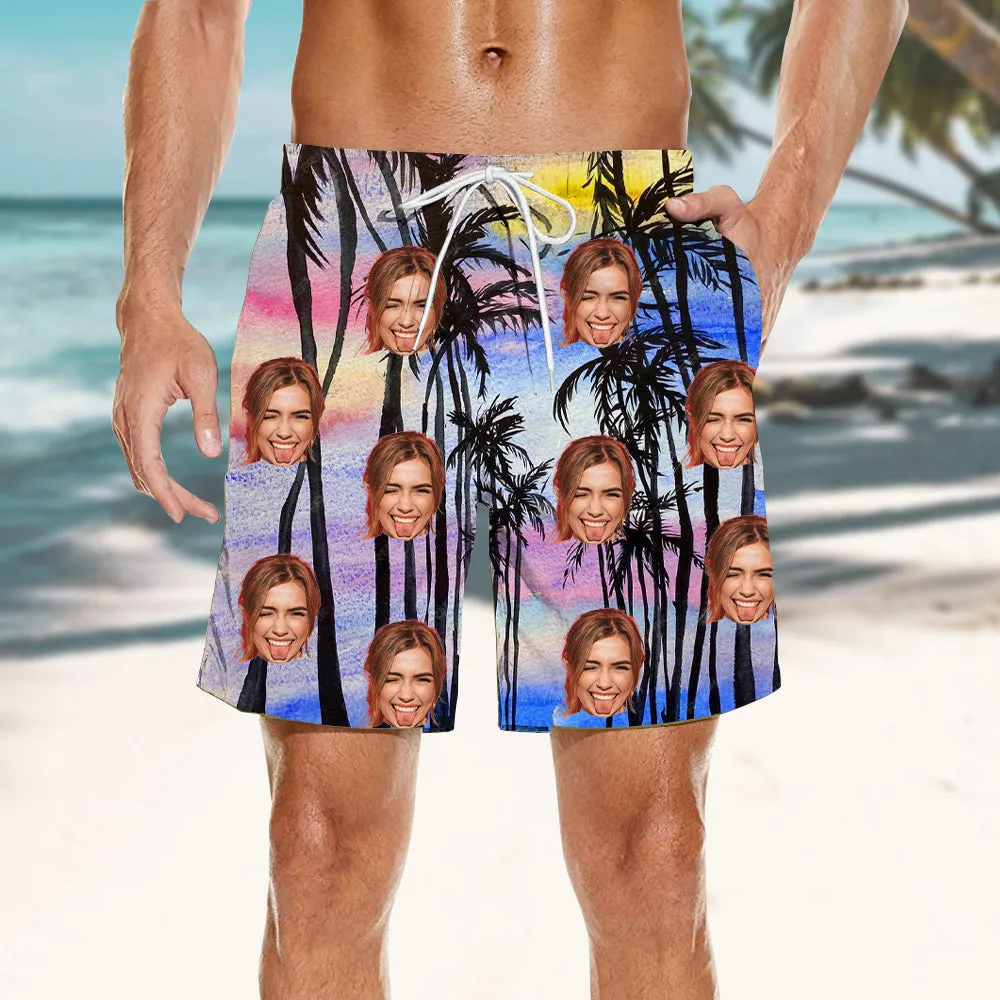 Colorful Sunset Print Customized Men's Shirts & Beach Shorts Summer Casual Wear