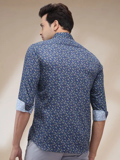 Colorplus Men Blue Printed Regular Fit Cotton Printed Casual Shirt