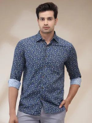 Colorplus Men Blue Printed Regular Fit Cotton Printed Casual Shirt