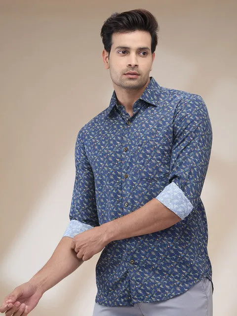 Colorplus Men Blue Printed Regular Fit Cotton Printed Casual Shirt