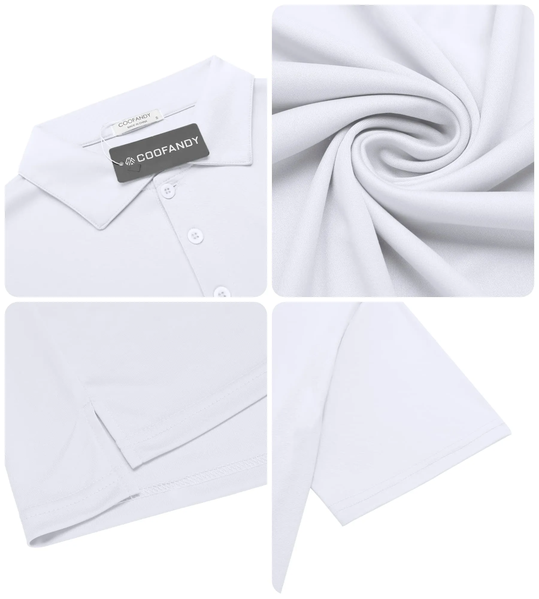 COOFANDY Mens Athletic Polo Shirts Performance Golf Shirts for Men Big and Tall, White, Large