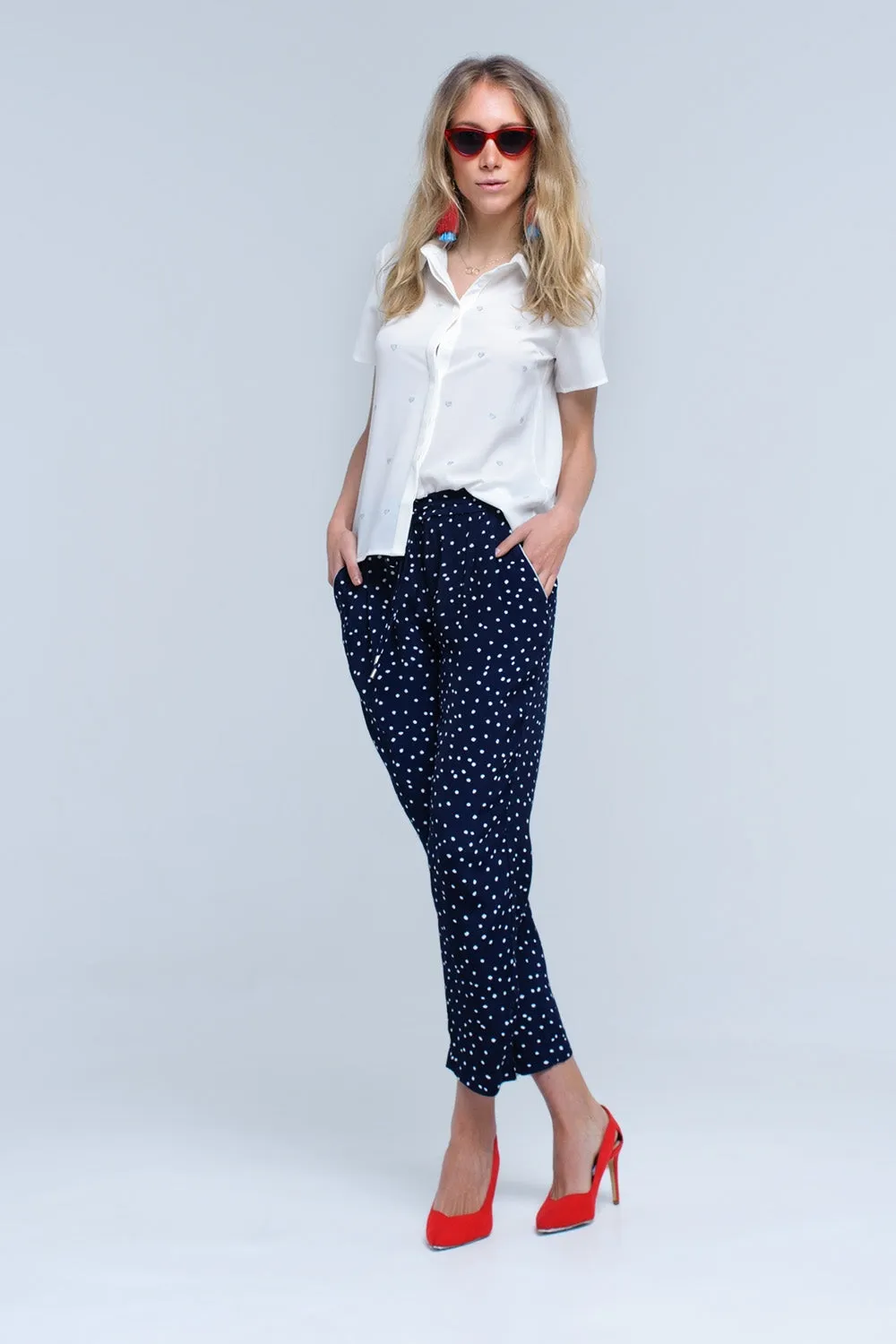 Cream shirt with heart embroidery