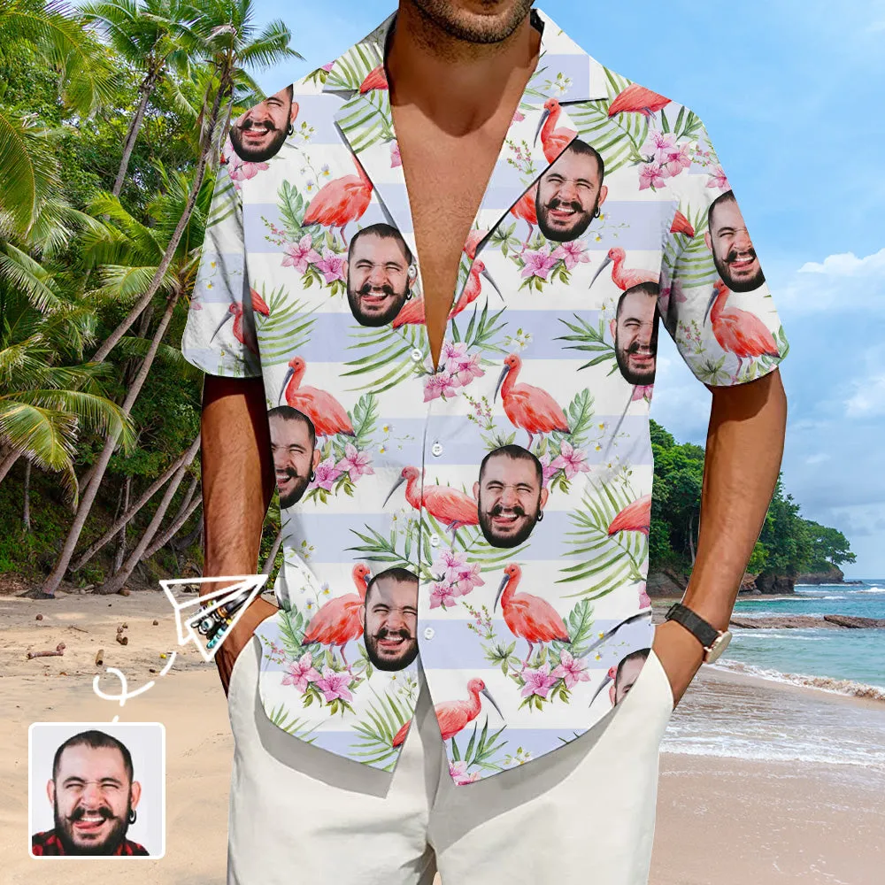 Custom Photo Hawaiian Shirt Stripe Flamingo Shirts