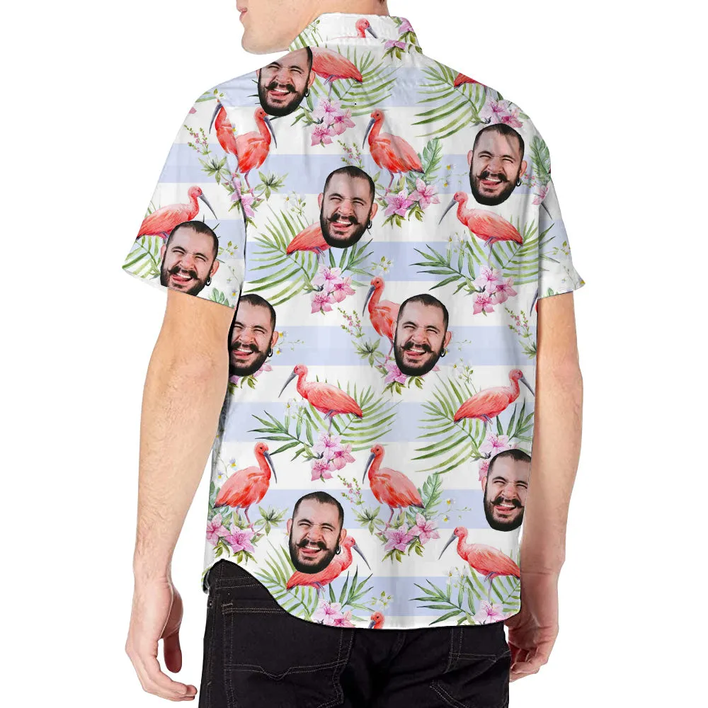 Custom Photo Hawaiian Shirt Stripe Flamingo Shirts