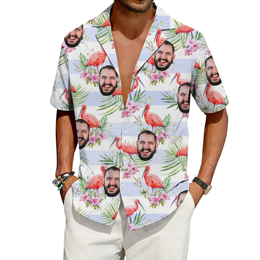 Custom Photo Hawaiian Shirt Stripe Flamingo Shirts