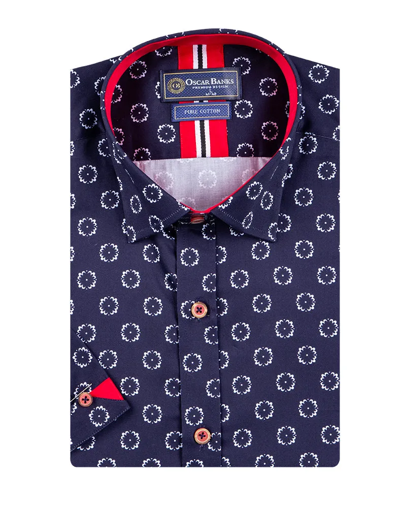 Dark Blue Poppy Print Short Sleeve Shirt