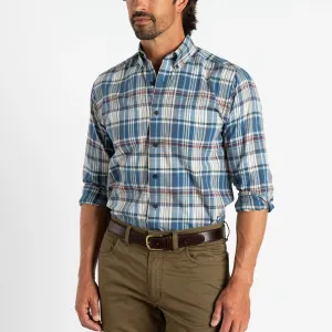 Duck Head Higgins Plaid Cotton Slub Sport Shirt- Vintage Blue