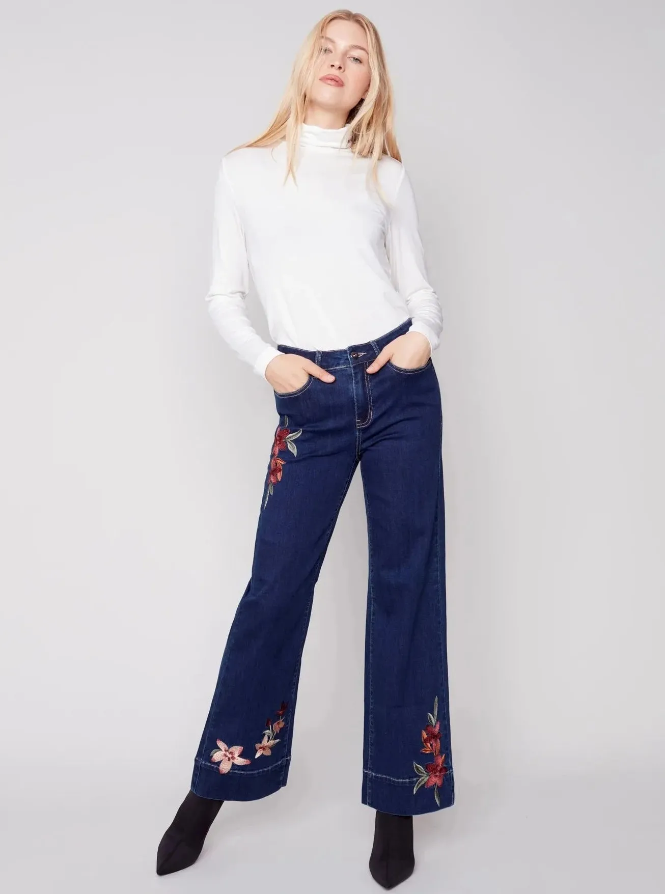 Embroidered Flare Jean [Indigo-C5448]