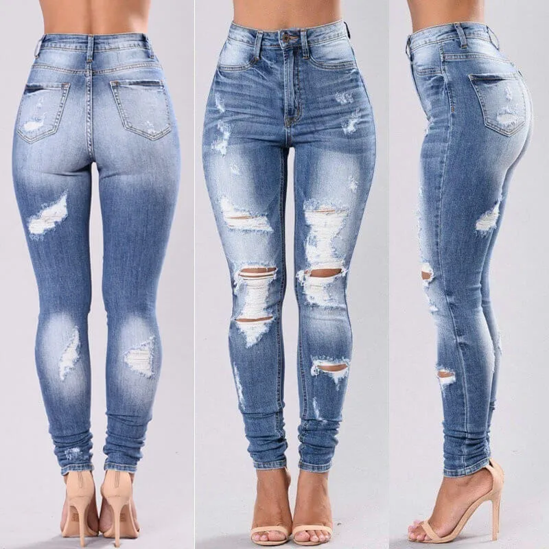 Fashion Stretch High Waist Ripped Skinny Denim Pants