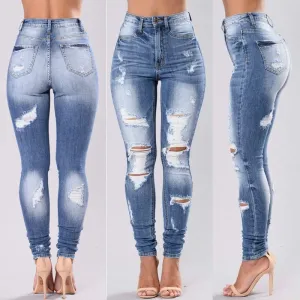 Fashion Stretch High Waist Ripped Skinny Denim Pants