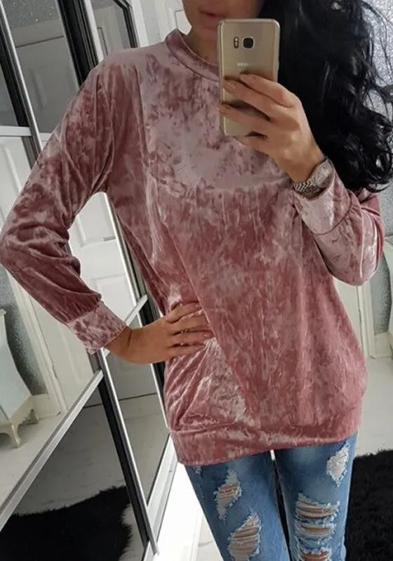 Fashion Velvet Scoop Leisure Loose Style T-shirts