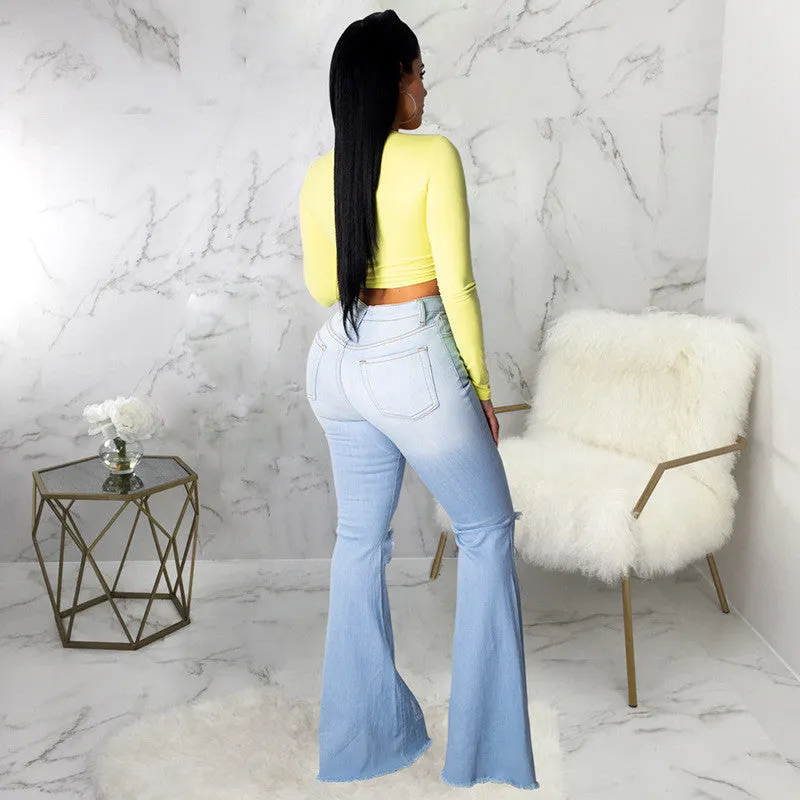 Flare High Waist Ripped Bodycon Denim Pants