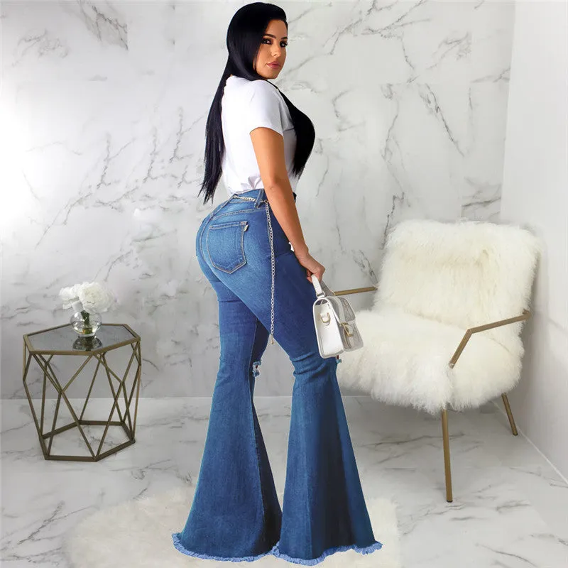 Flare High Waist Ripped Bodycon Denim Pants