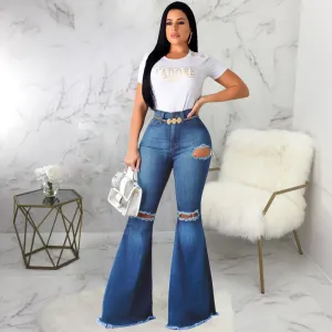 Flare High Waist Ripped Bodycon Denim Pants