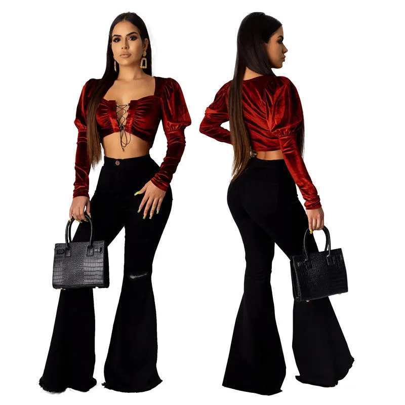 Flare High Waist Ripped Bodycon Denim Pants