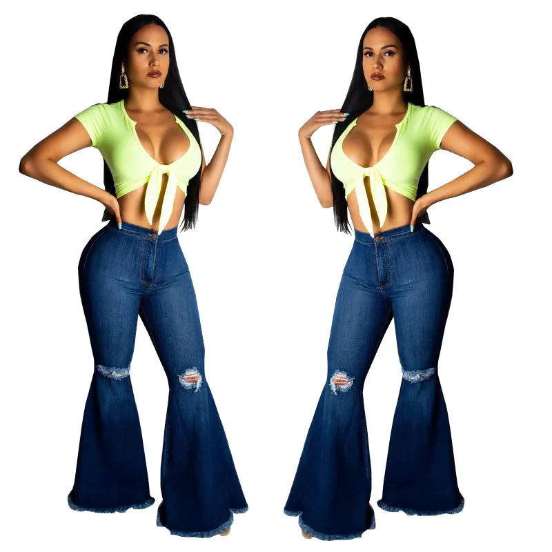 Flare High Waist Ripped Bodycon Denim Pants