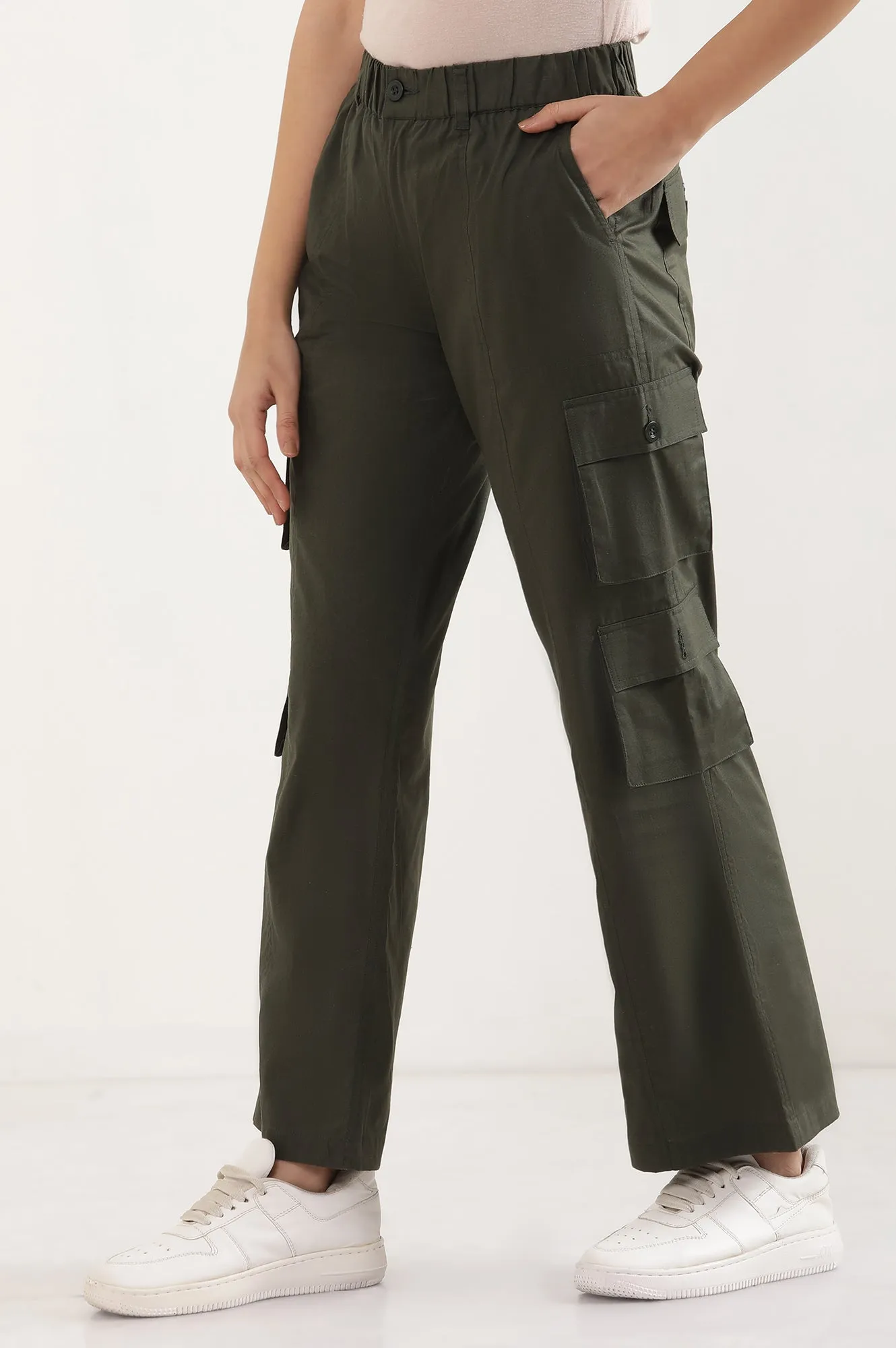 Forest Green Eight Pockets Cotton Cargo