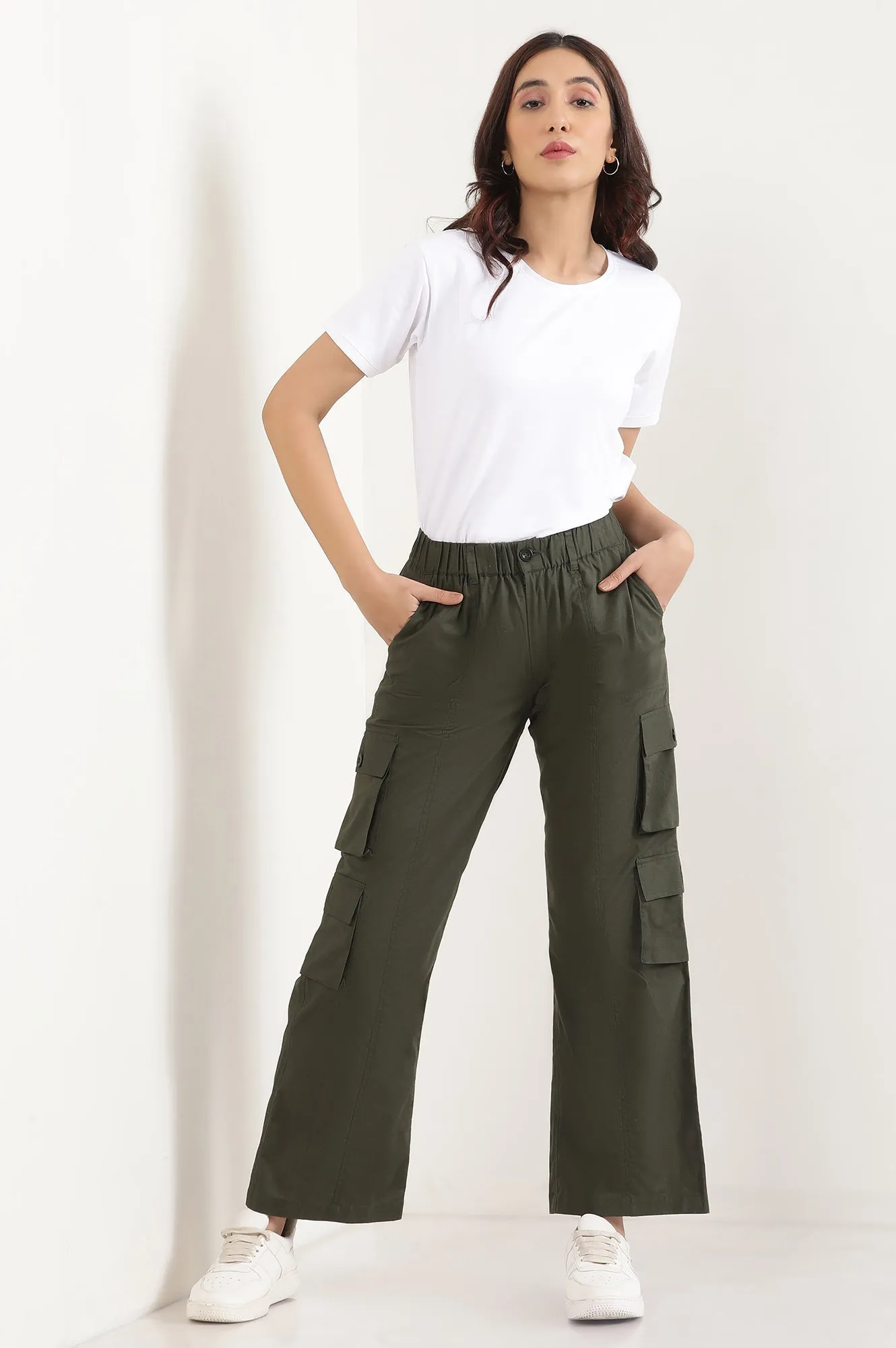 Forest Green Eight Pockets Cotton Cargo