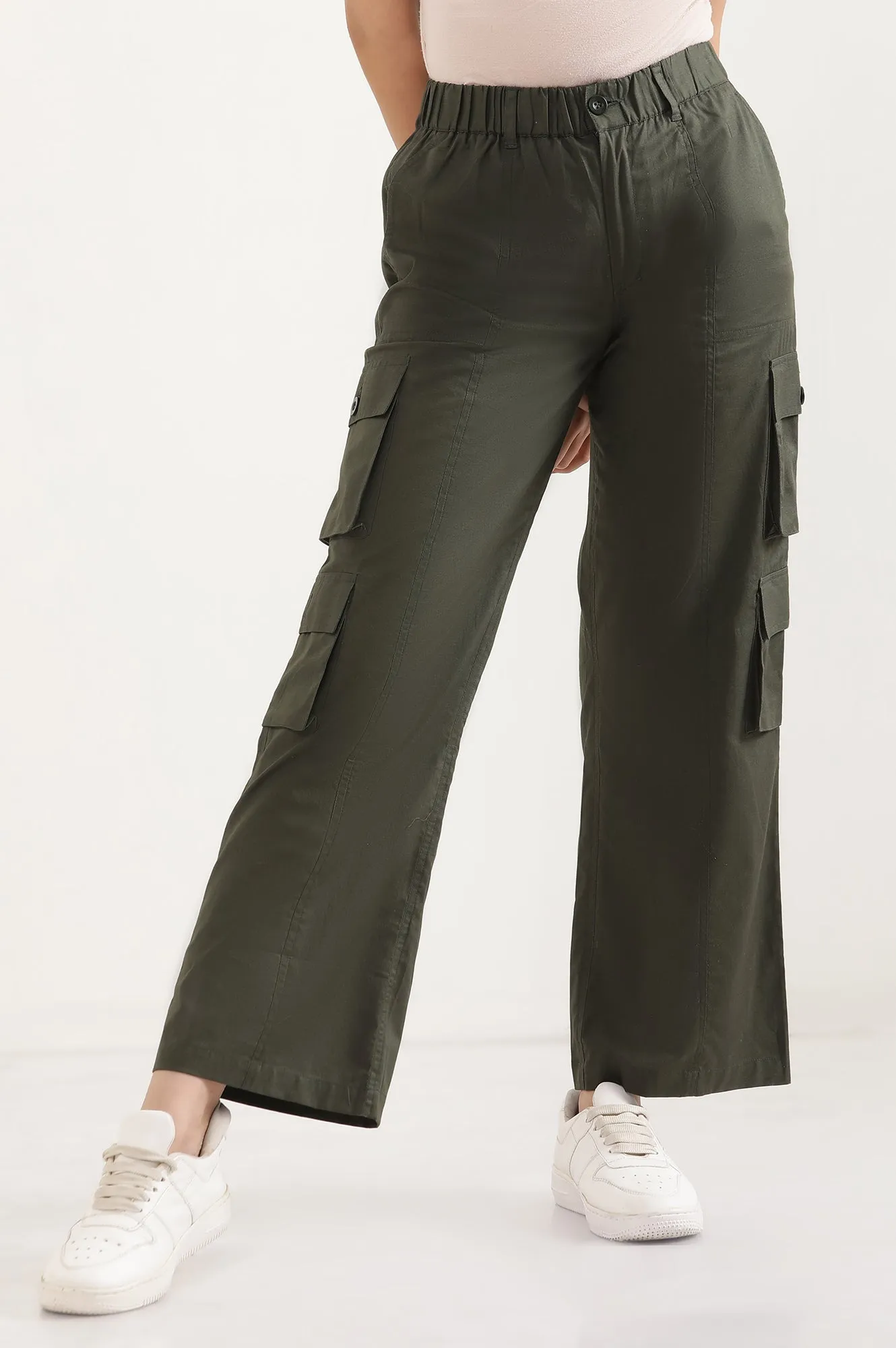 Forest Green Eight Pockets Cotton Cargo