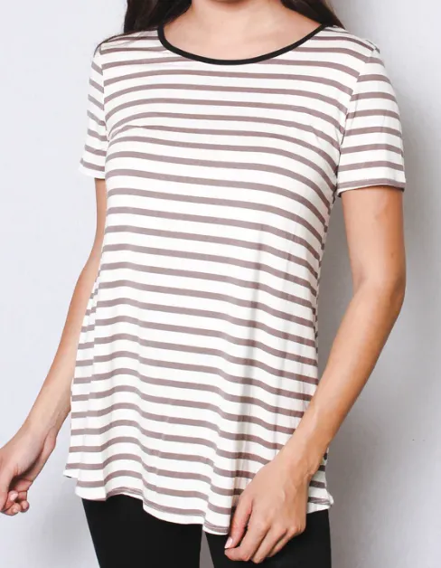 Gray Stripe with back detail SS Top