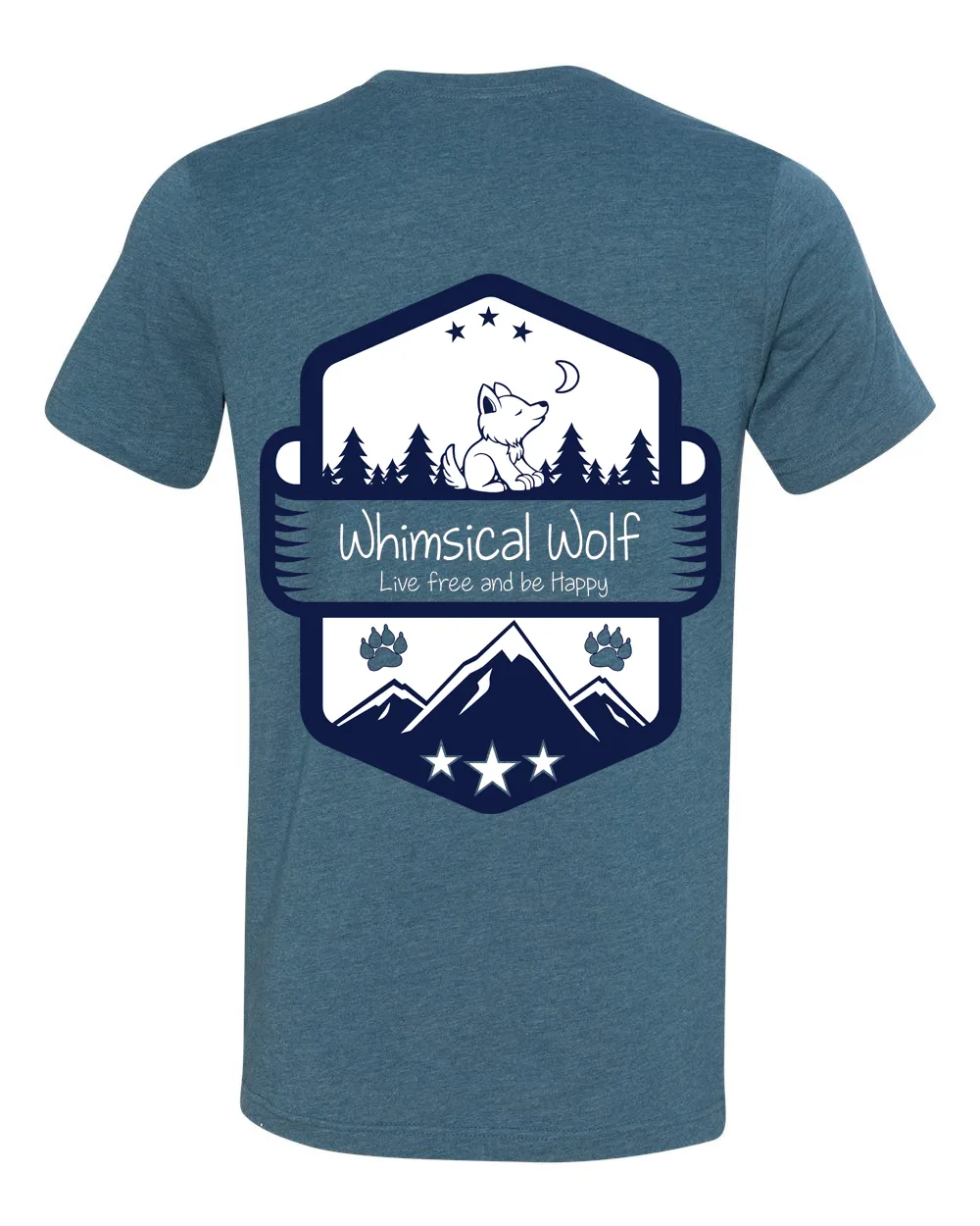 Heather Teal Blue Short Sleeve Shirt with White and Blue Vintage Badge Design