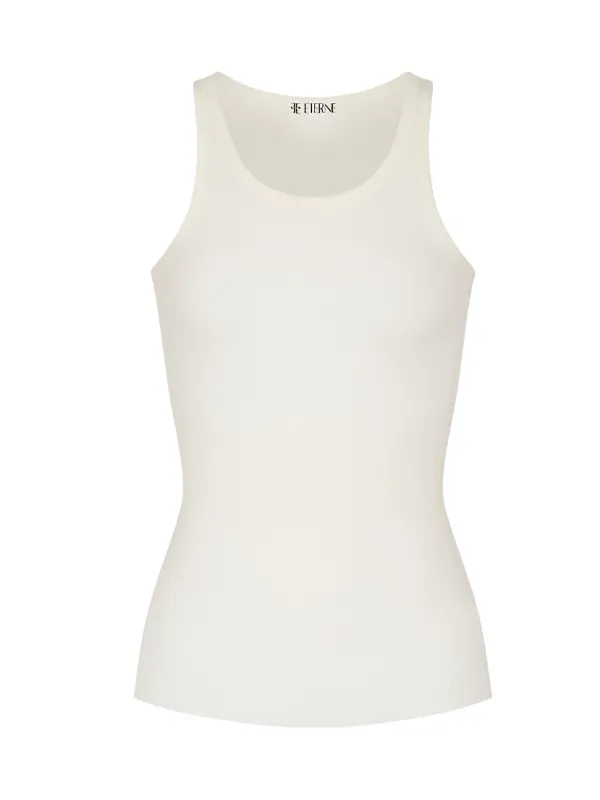 High Neck Fitted Tank in Cream