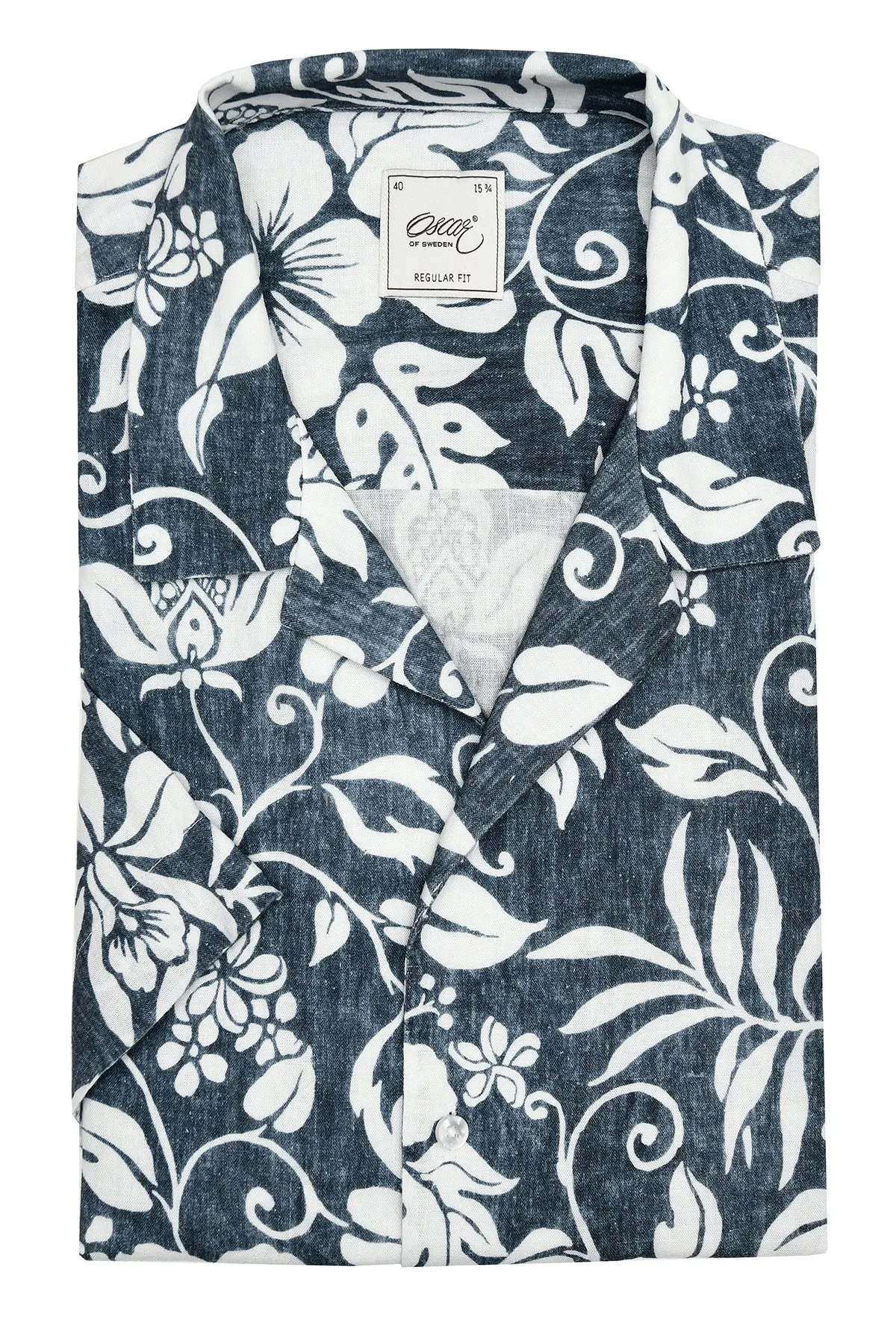 Indigo blue printed resort collar short sleeve shirt