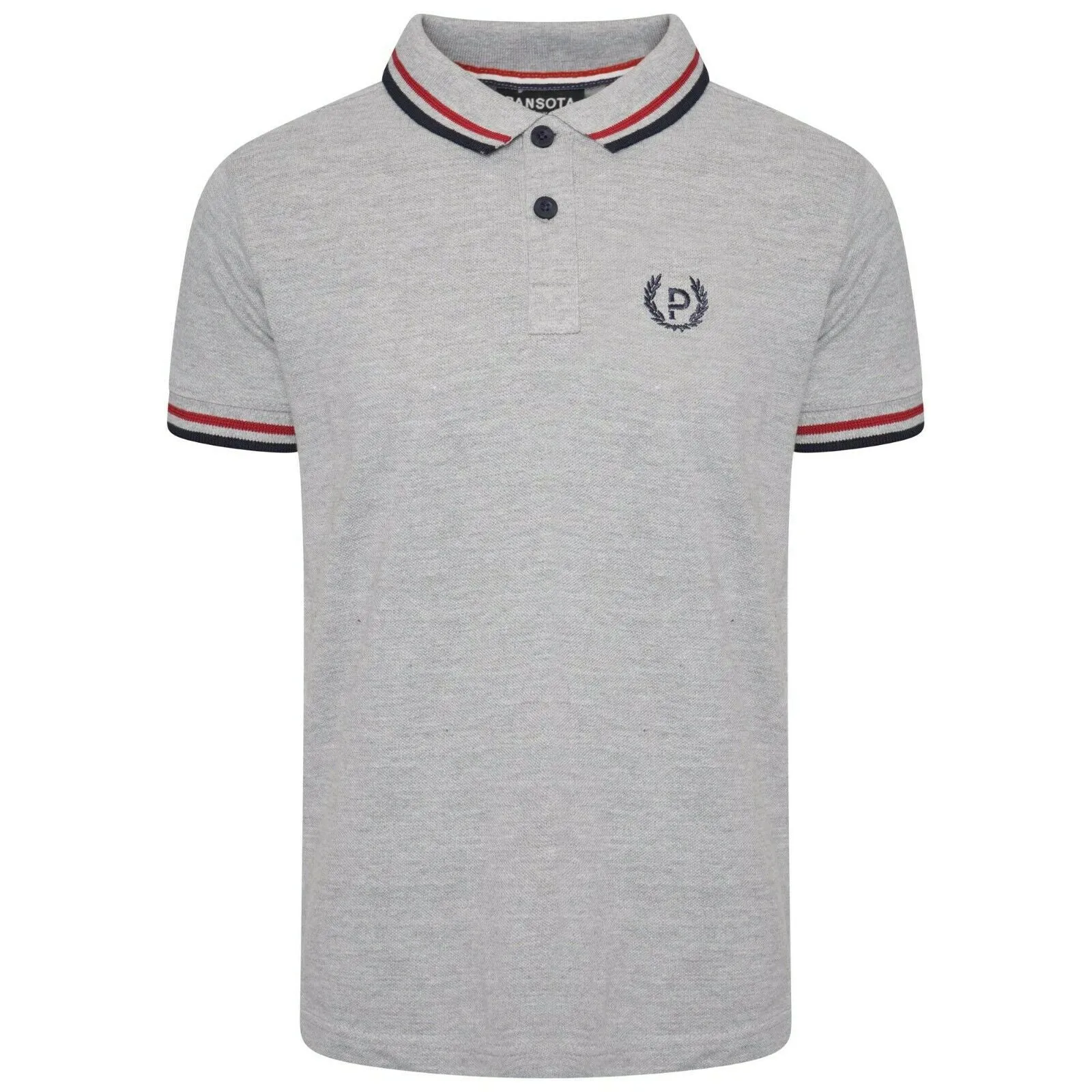 Kids Boys Grey Marl Tipped Collar Contrast Stripe Polo T Shirts Cotton Rich