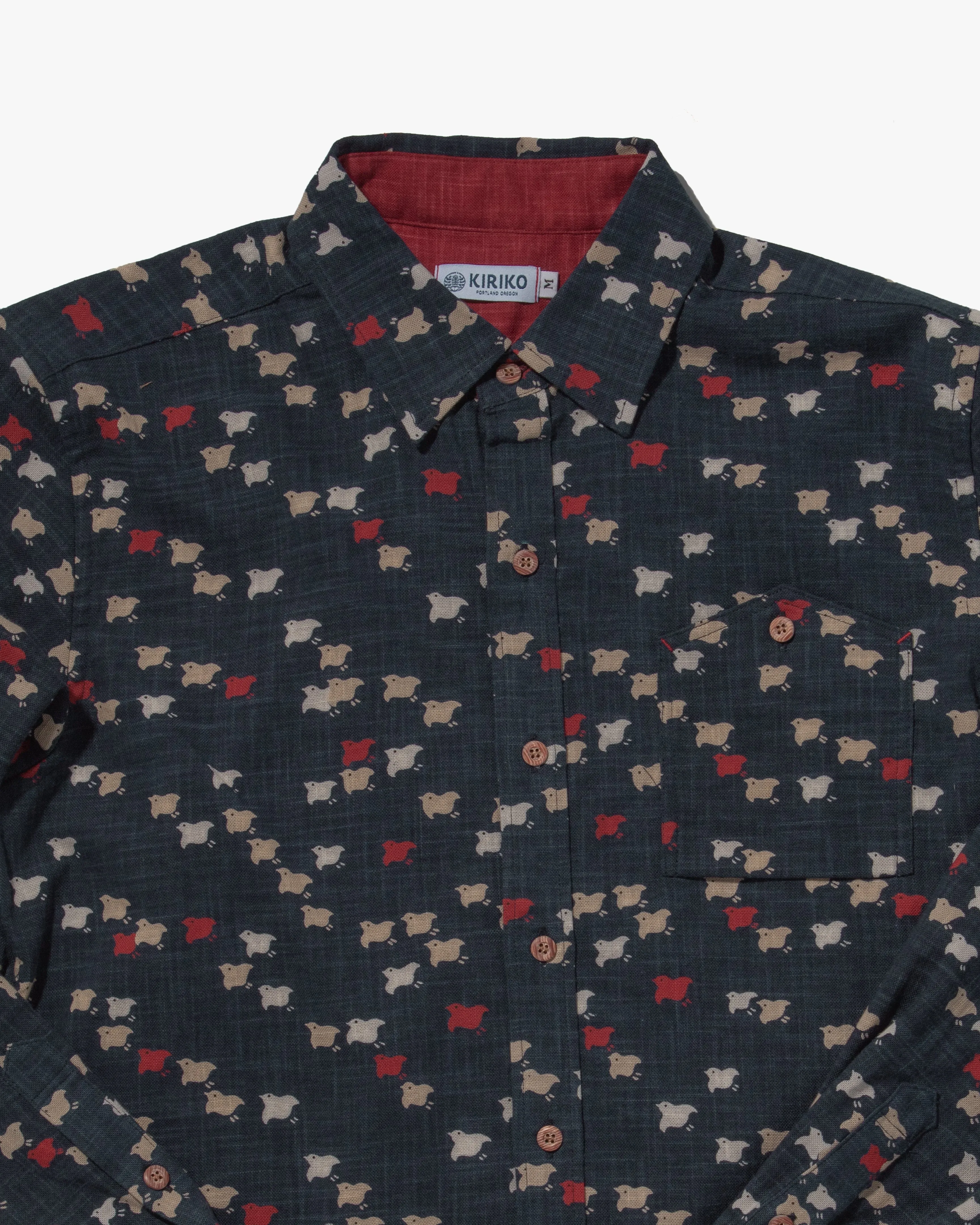 Kiriko Original Shirt, Long Sleeve Button-Up, Indigo Chidori with Red