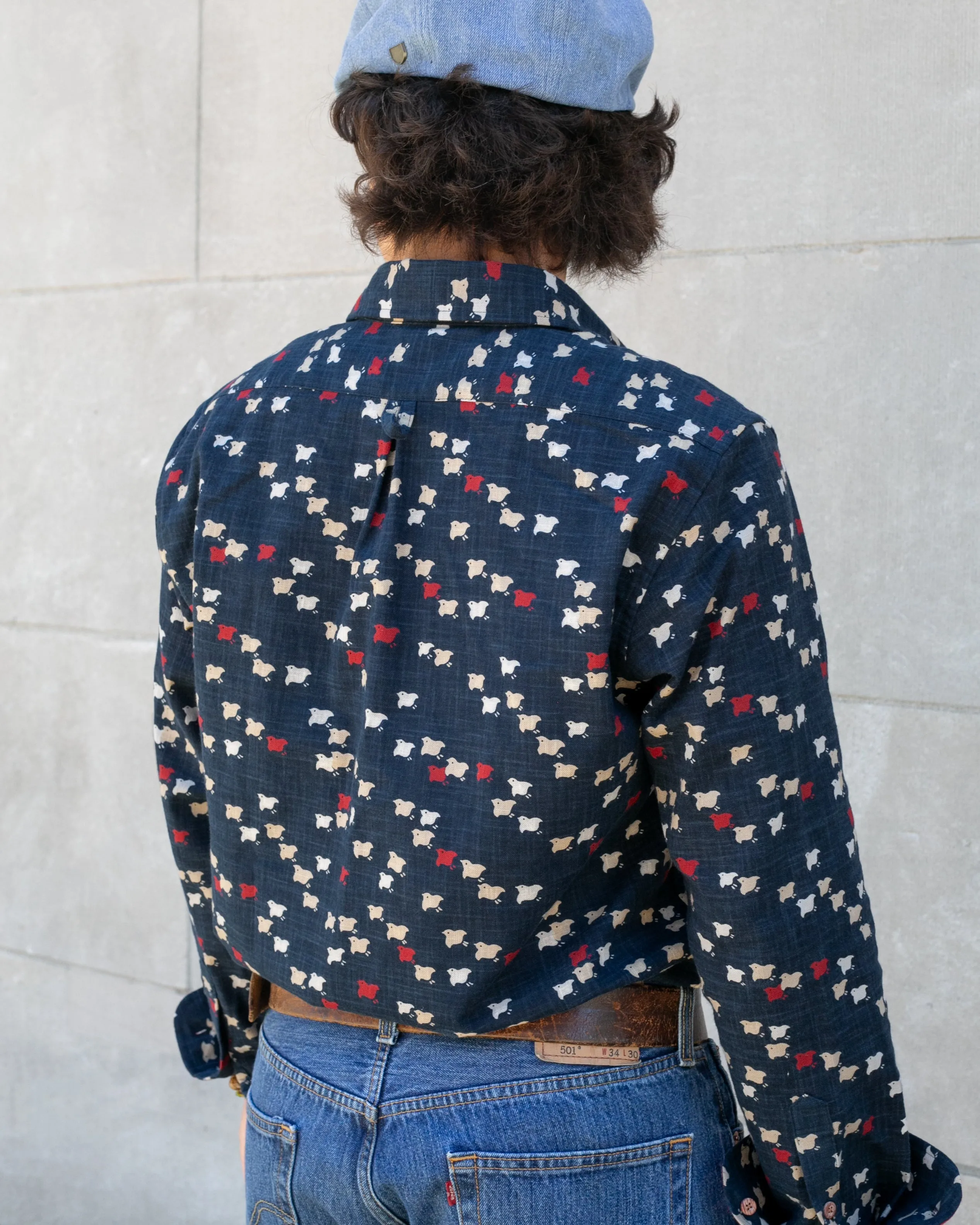 Kiriko Original Shirt, Long Sleeve Button-Up, Indigo Chidori with Red