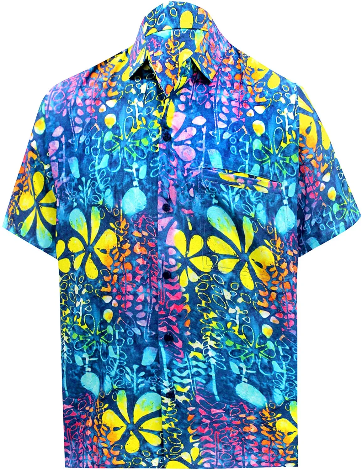 LA LEELA Shirt Casual Button Down Short Sleeve Beach Floral Printed Shirt Men Pocket HD Blue