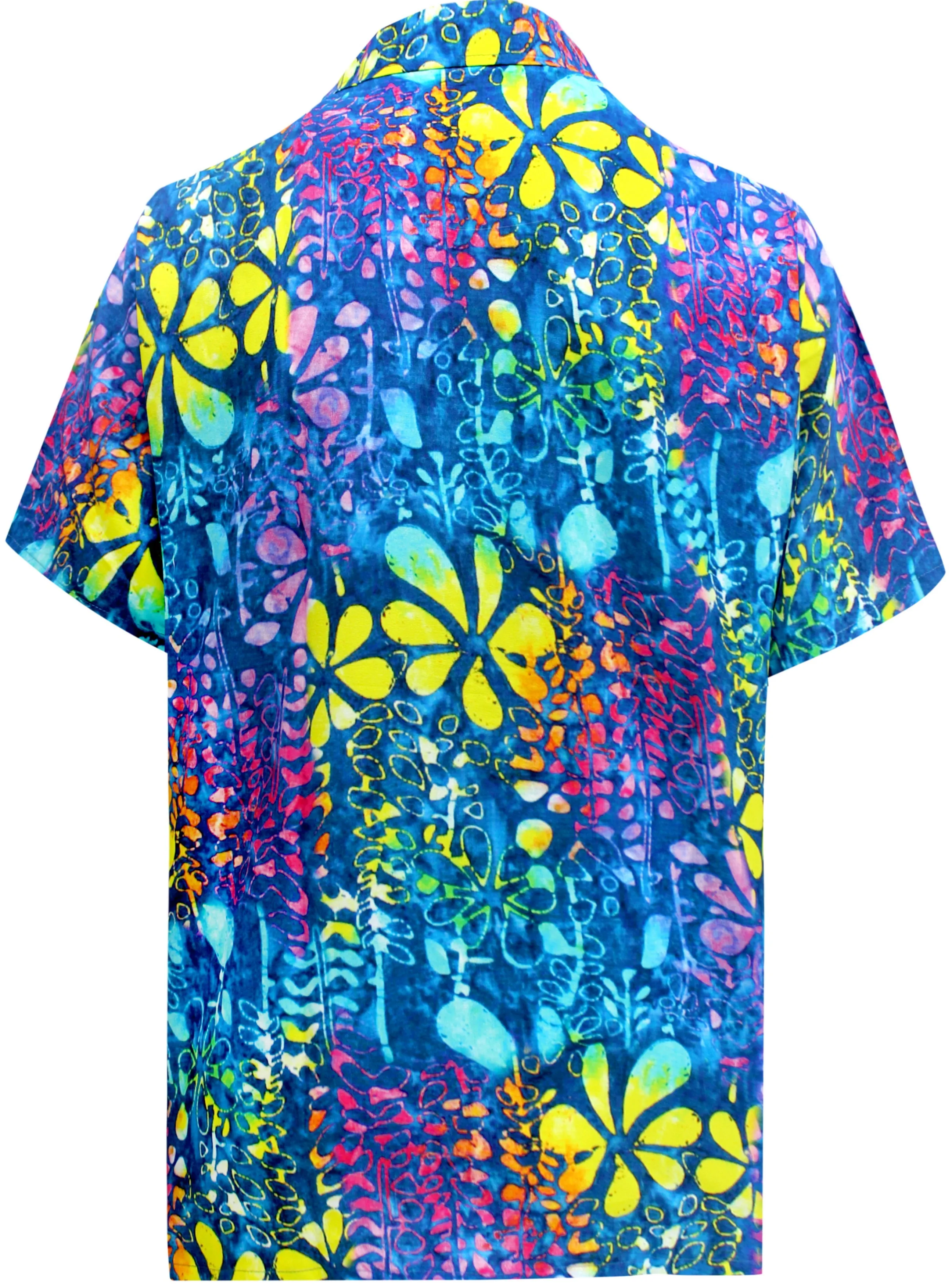 LA LEELA Shirt Casual Button Down Short Sleeve Beach Floral Printed Shirt Men Pocket HD Blue