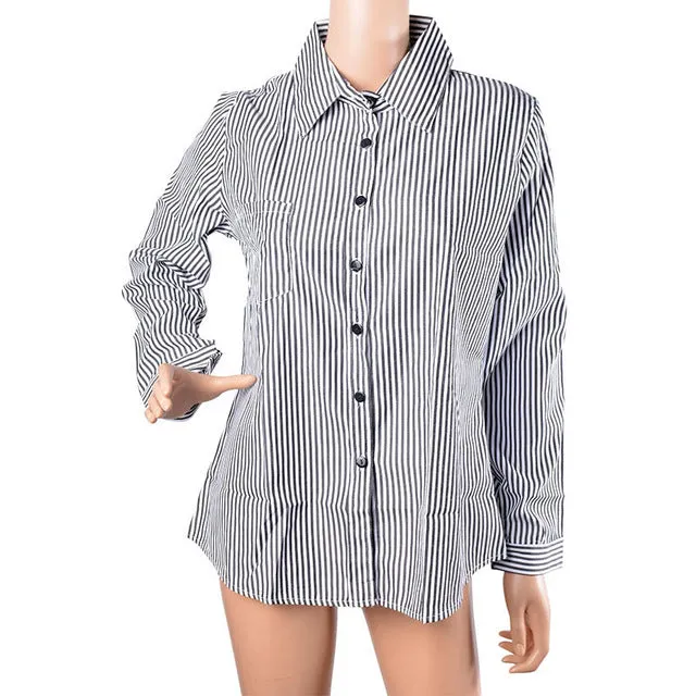 LASPERAL 2018 New Autumn Women Striped Long Sleeve Shirt Turn-Down Collar Loose Blusas Femme Casual Tops Sexy Tee Plus Size 3XL