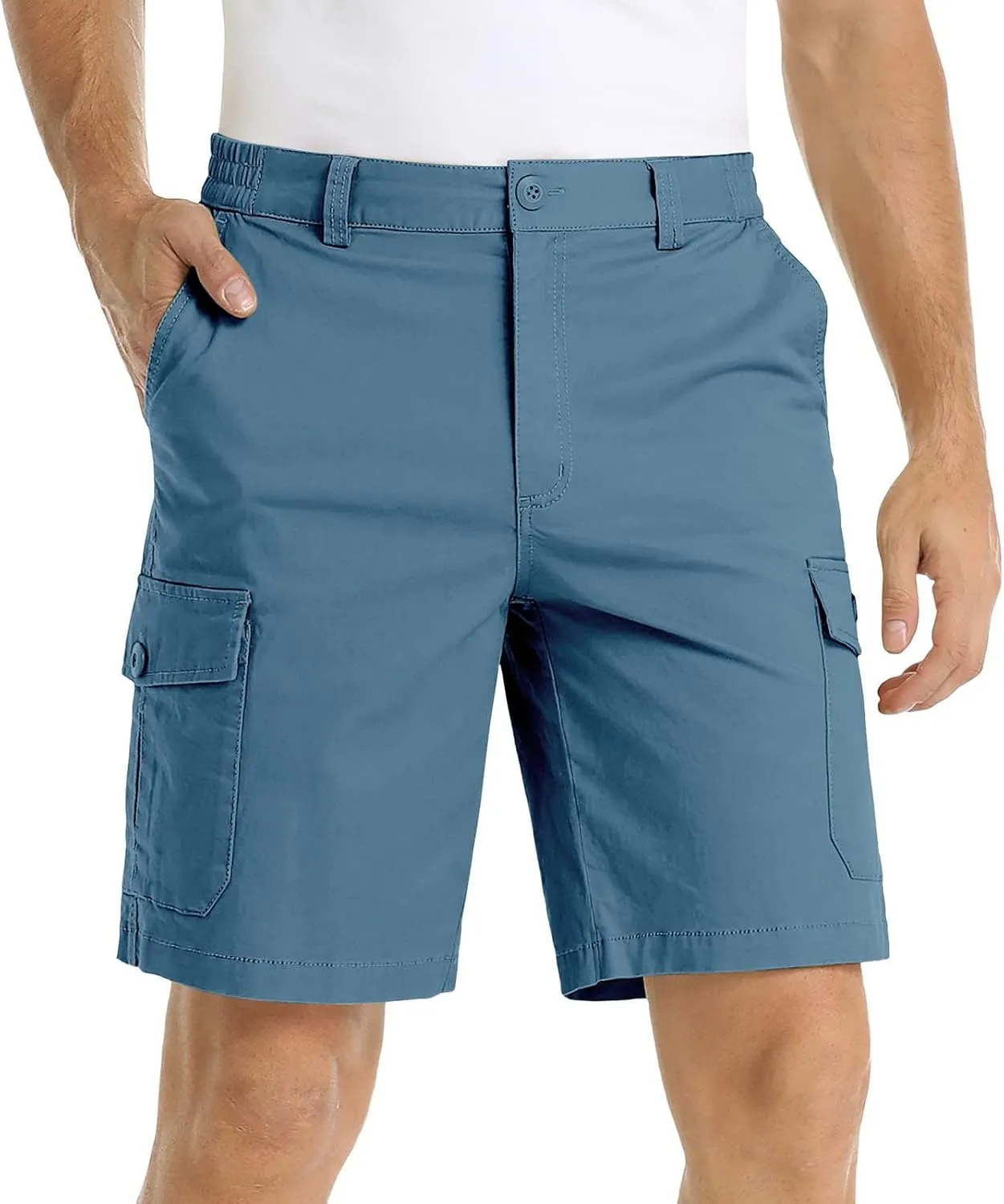 LCMTWX Mens Casual Shorts with Multiple Pockets for Comfort and Lightweight Twill Cotton Elastic Waist Men's Shorts Men Gym