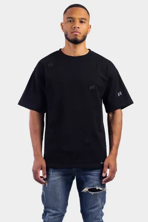 LEATHER PATCHED OVERSIZED T-SHIRT BLACK