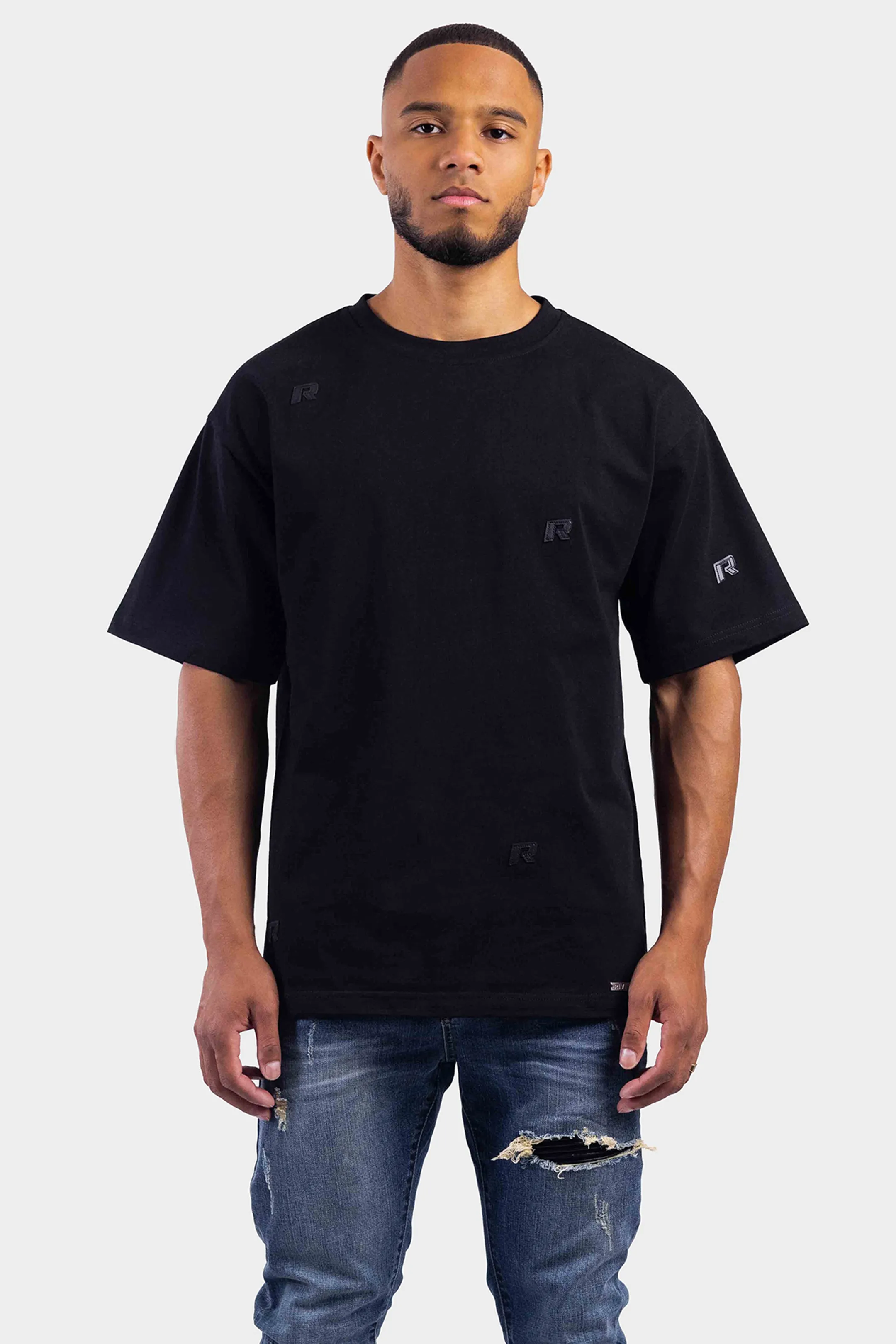 LEATHER PATCHED OVERSIZED T-SHIRT BLACK