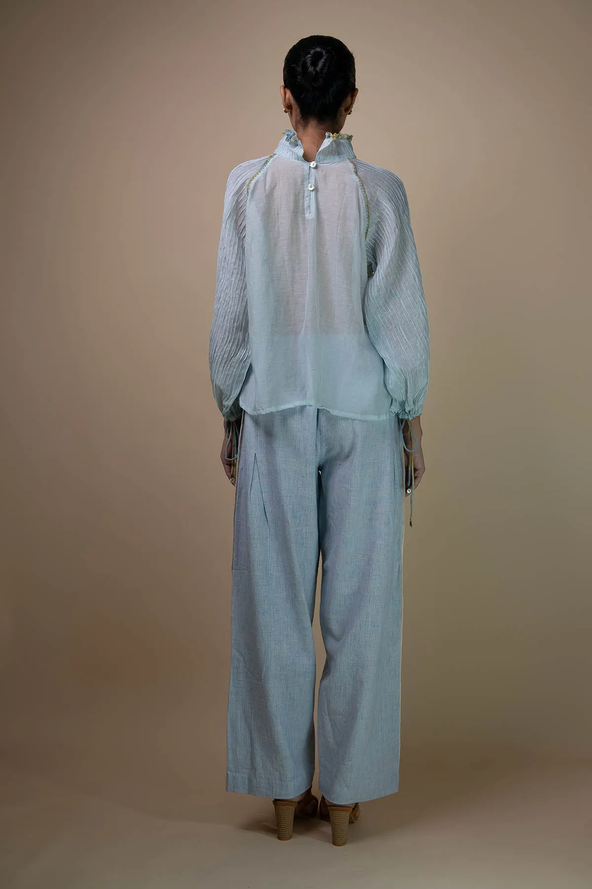 Light Blue Cotton Pleated Pants