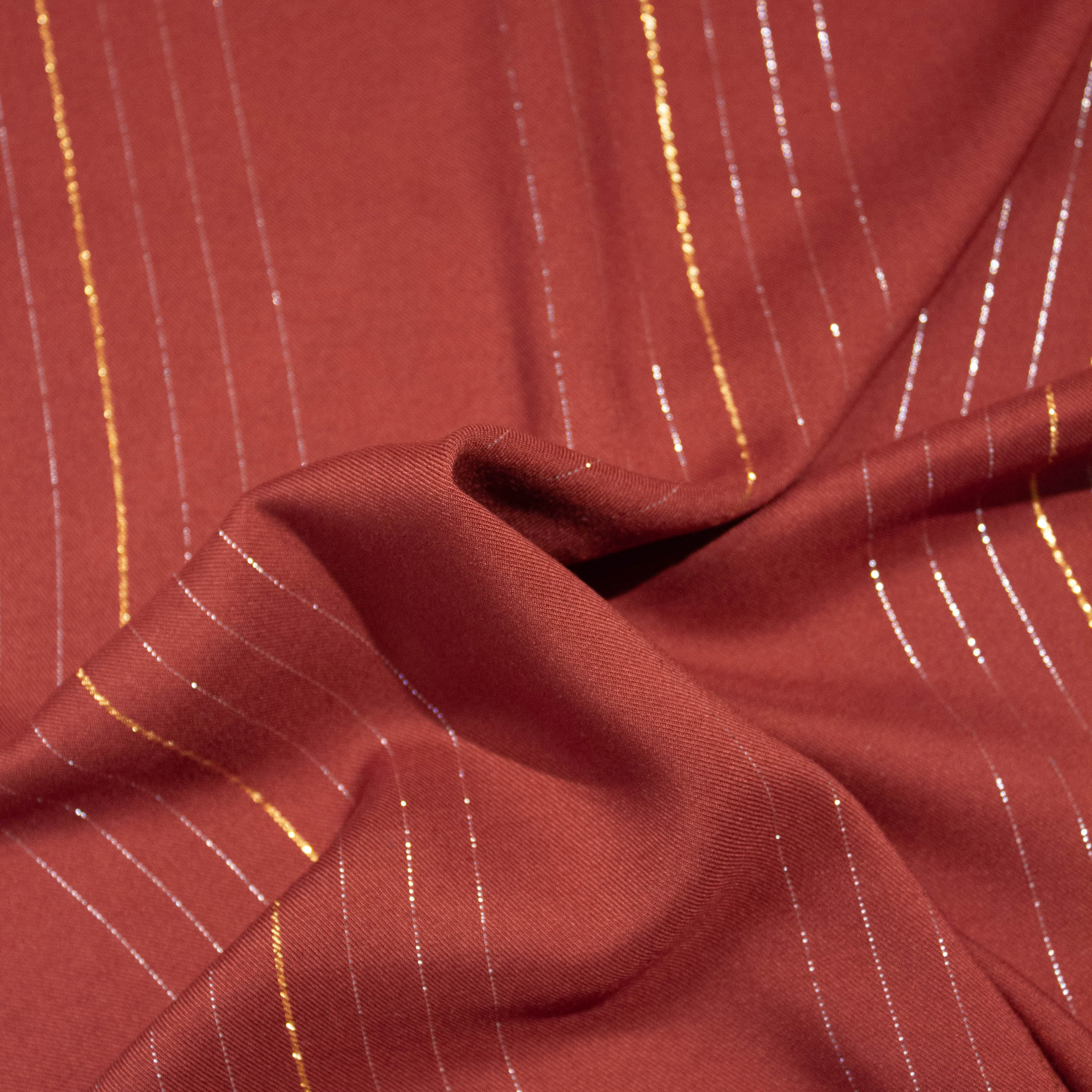 Lonys Brick Red Cotton Twill Lurex
