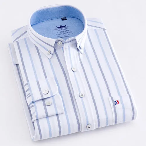 Men Casual 100% Cotton Oxford Striped Shirt